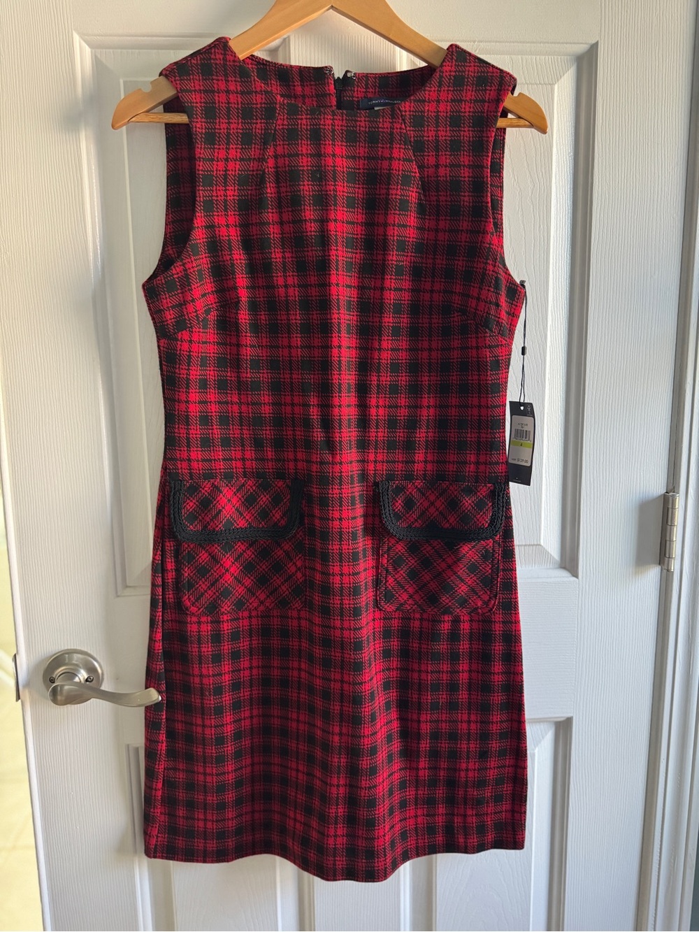 NEW Tommy Hilfiger Red and Black Plaid Sleeveless Sheath Dress